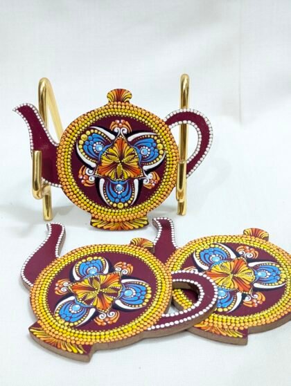 Teapot Dot Mandala Coaster Set (Set of 4)