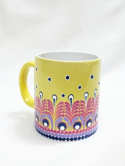 Lemon Yellow Dot & Leaf Ceramic Mug