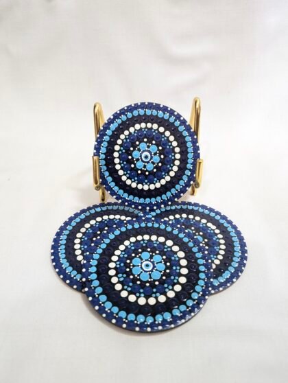 Navy Blue Evil Eye Coaster Set (Set of 4)