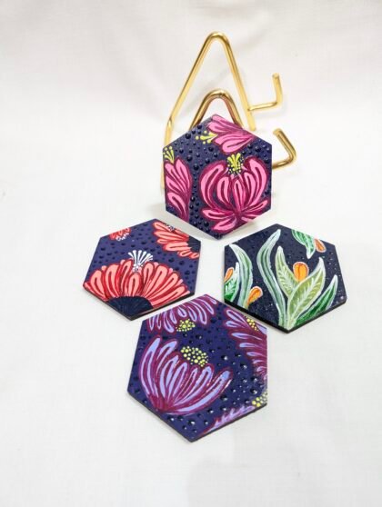 Hexagonal Floral Coaster Set (Set of 4)
